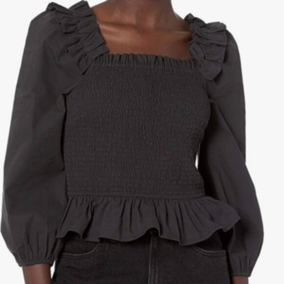 The Drop Black Ruffle Smocked Top Size XS - Picture 1 of 8